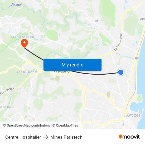 Centre Hospitalier to Mines Paristech map