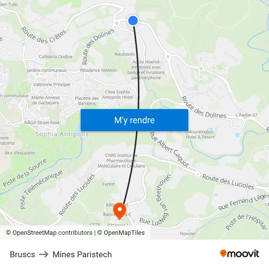 Bruscs to Mines Paristech map