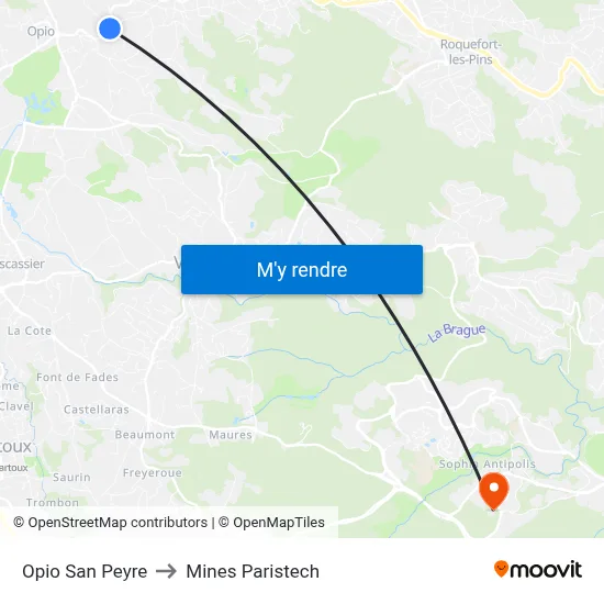 Opio San Peyre to Mines Paristech map