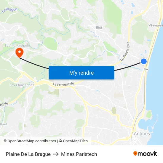 Plaine De La Brague to Mines Paristech map
