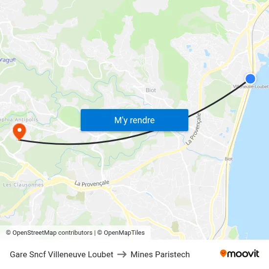 Gare Sncf Villeneuve Loubet to Mines Paristech map