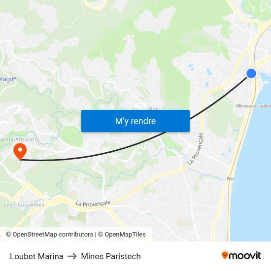 Loubet Marina to Mines Paristech map