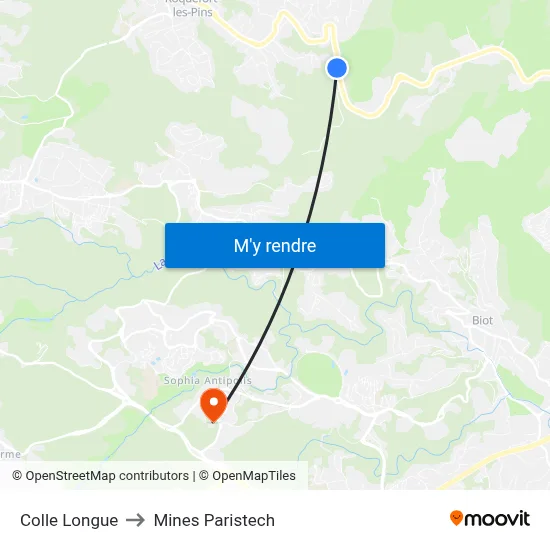 Colle Longue to Mines Paristech map