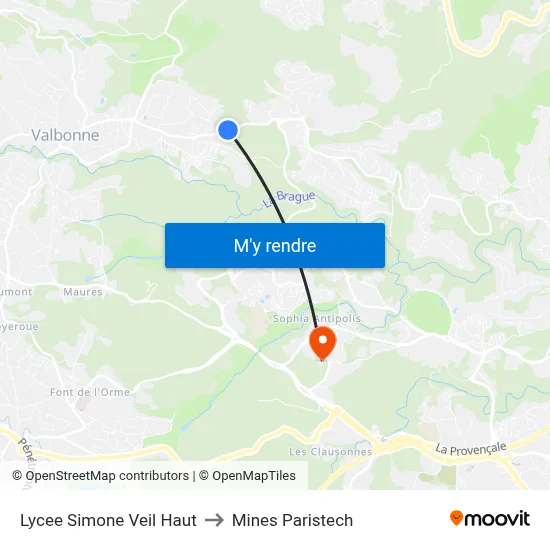 Lycee Simone Veil Haut to Mines Paristech map