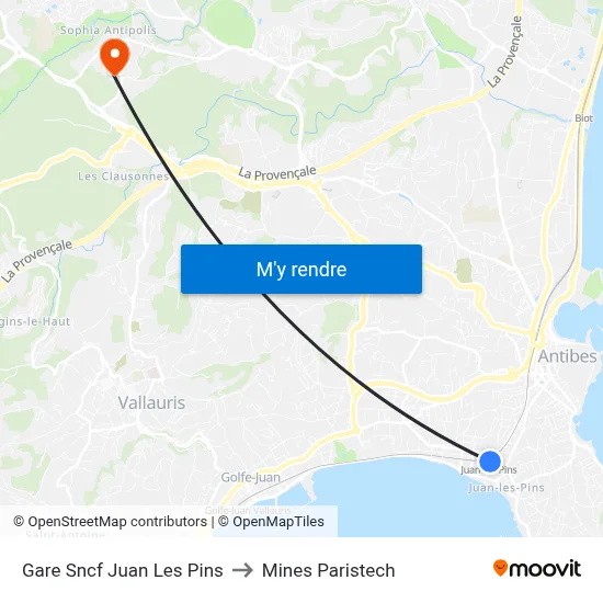 Gare Sncf Juan Les Pins to Mines Paristech map