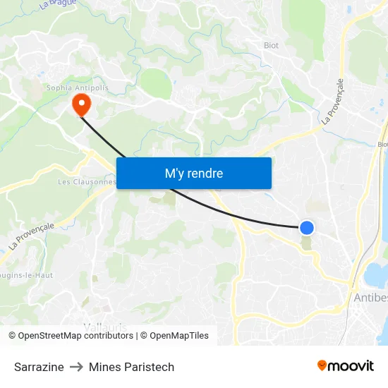 Sarrazine to Mines Paristech map