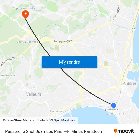 Passerelle Sncf Juan Les Pins to Mines Paristech map