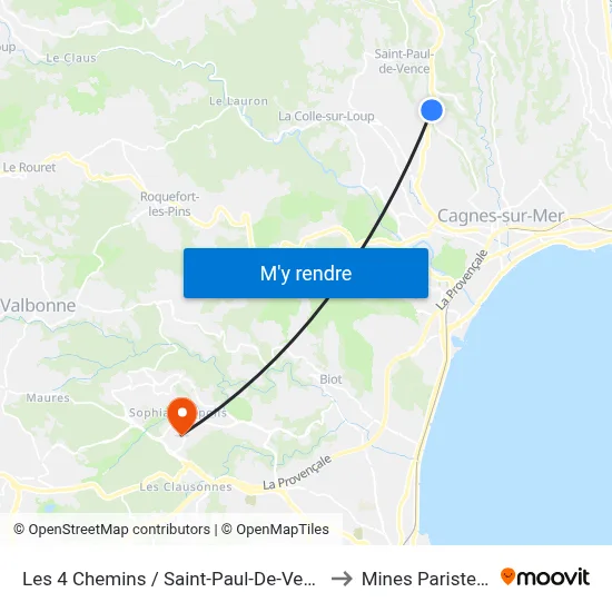Les 4 Chemins / Saint-Paul-De-Vence to Mines Paristech map
