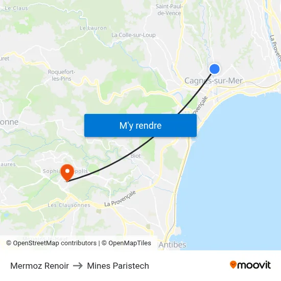 Mermoz Renoir to Mines Paristech map