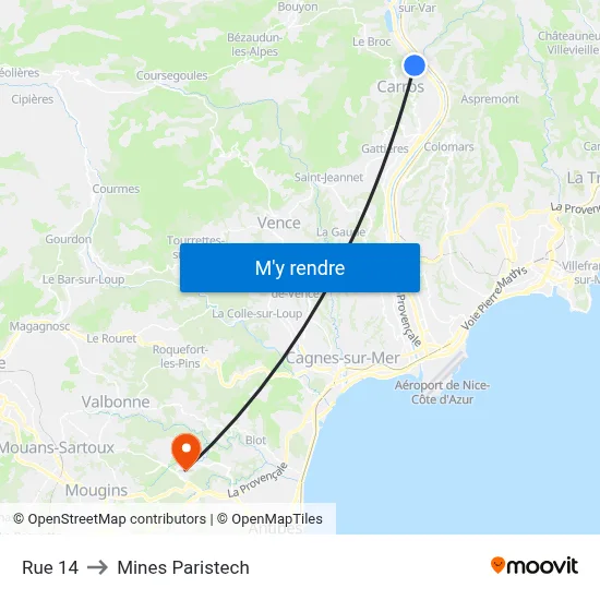 Rue 14 to Mines Paristech map
