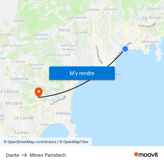 Dante to Mines Paristech map