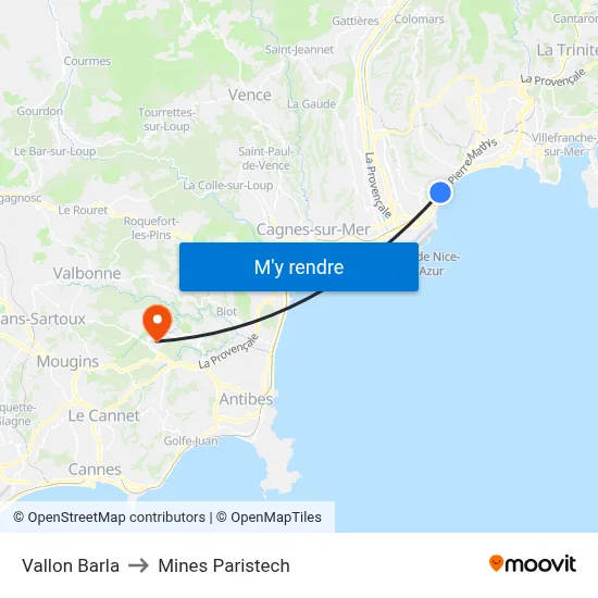 Vallon Barla to Mines Paristech map