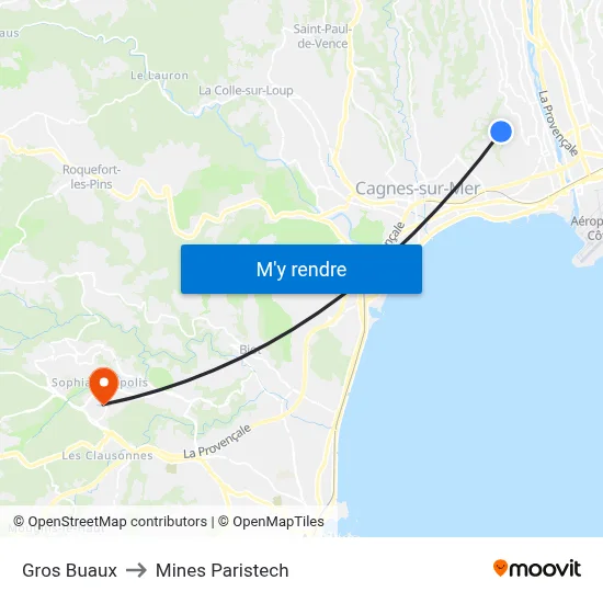 Gros Buaux to Mines Paristech map