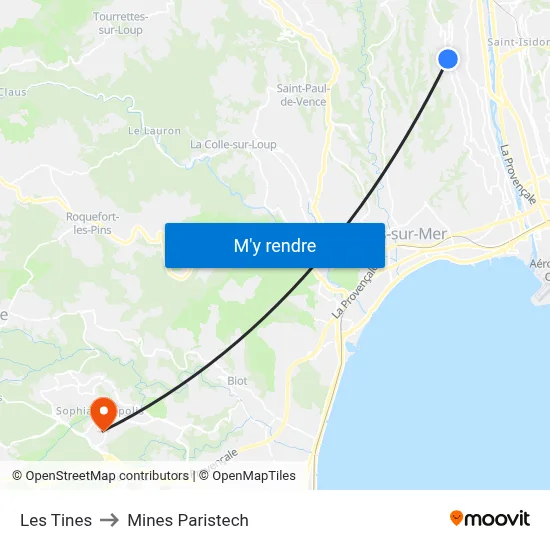 Les Tines to Mines Paristech map