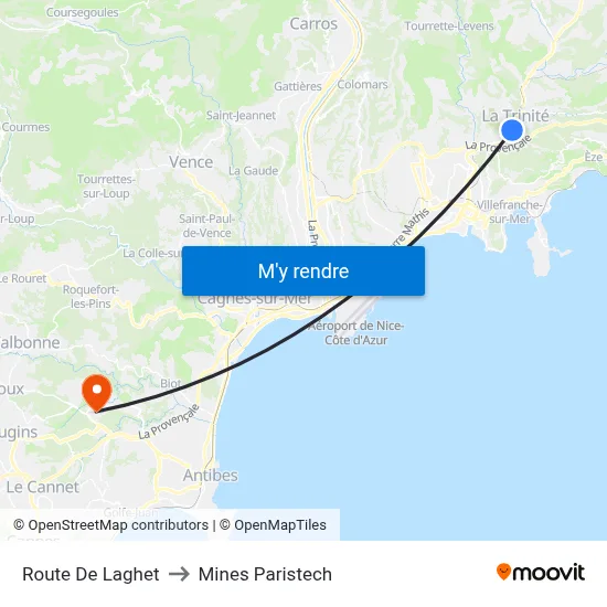 Route De Laghet to Mines Paristech map