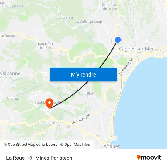 La Roue to Mines Paristech map