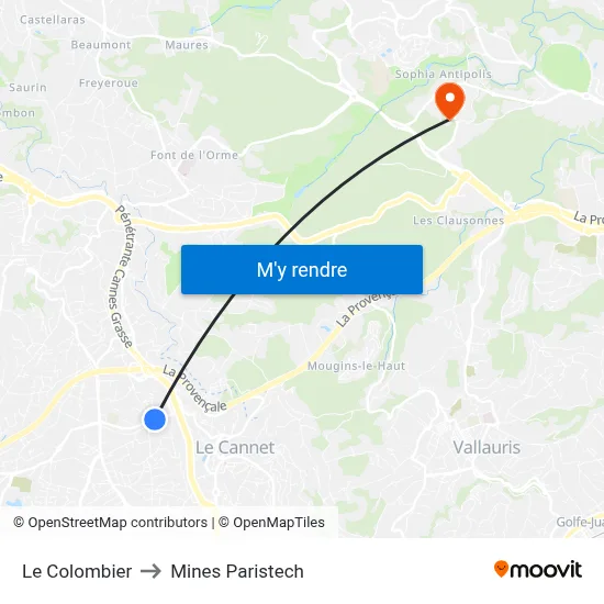 Le Colombier to Mines Paristech map