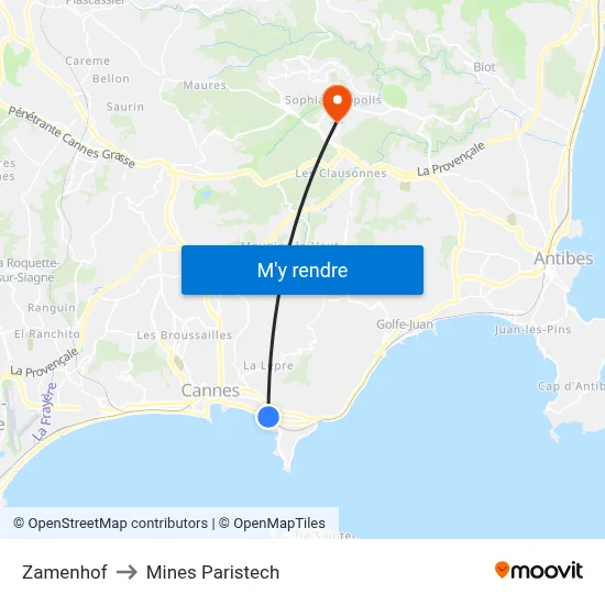 Zamenhof to Mines Paristech map