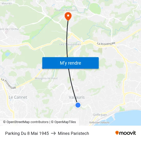 Parking Du 8 Mai 1945 to Mines Paristech map