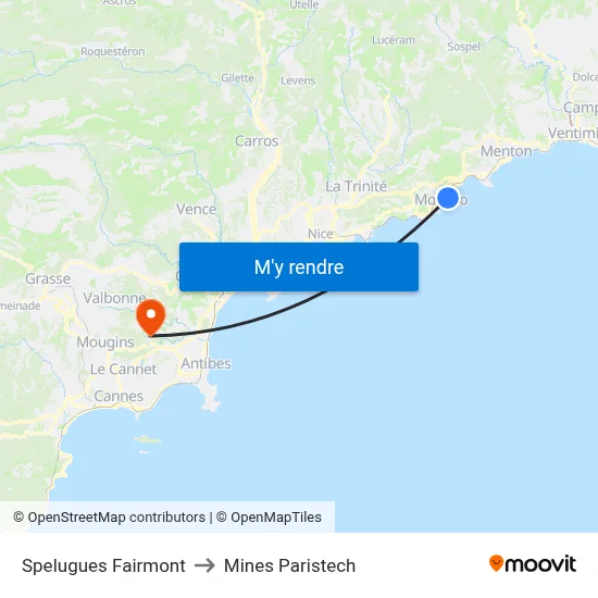 Spelugues Fairmont to Mines Paristech map