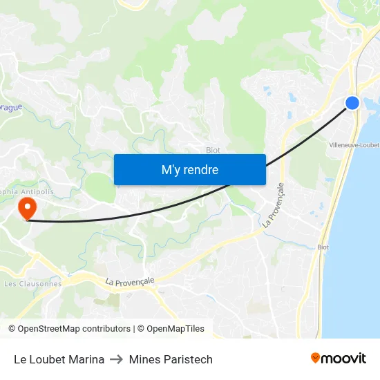 Le Loubet Marina to Mines Paristech map