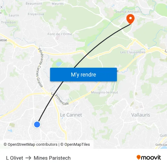 L Olivet to Mines Paristech map
