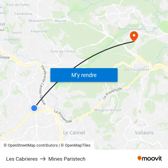 Les Cabrieres to Mines Paristech map
