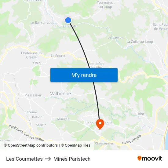 Les Courmettes to Mines Paristech map