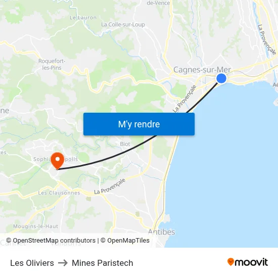 Les Oliviers to Mines Paristech map