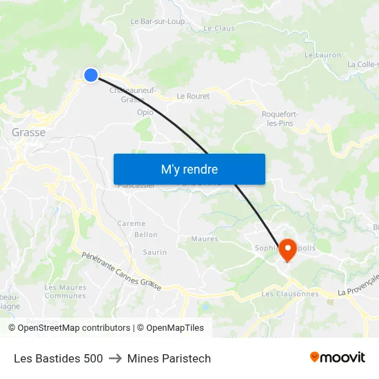 Les Bastides 500 to Mines Paristech map