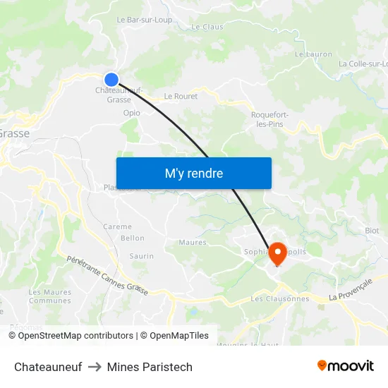 Chateauneuf to Mines Paristech map