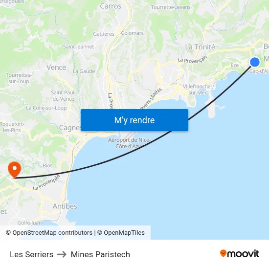 Les Serriers to Mines Paristech map