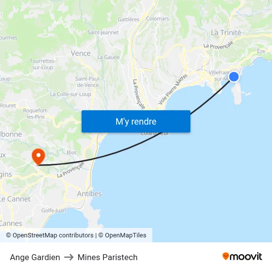 Ange Gardien to Mines Paristech map