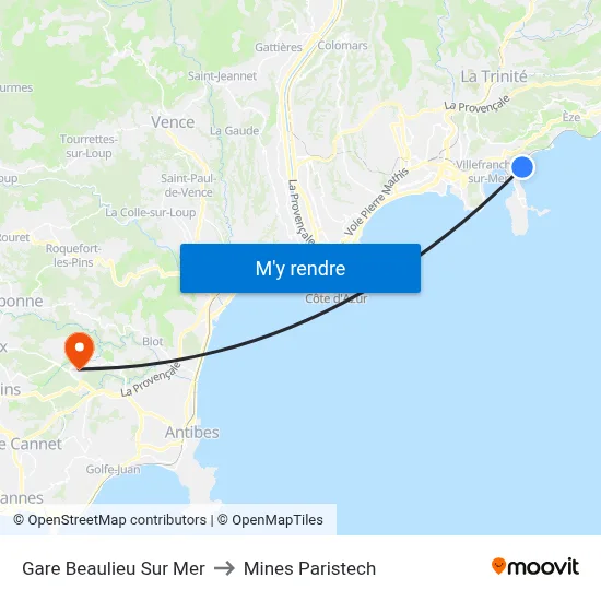 Gare Beaulieu Sur Mer to Mines Paristech map