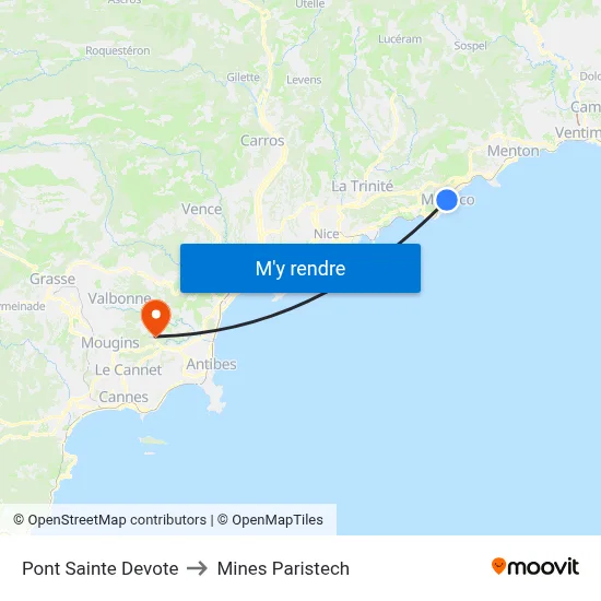 Pont Sainte Devote to Mines Paristech map