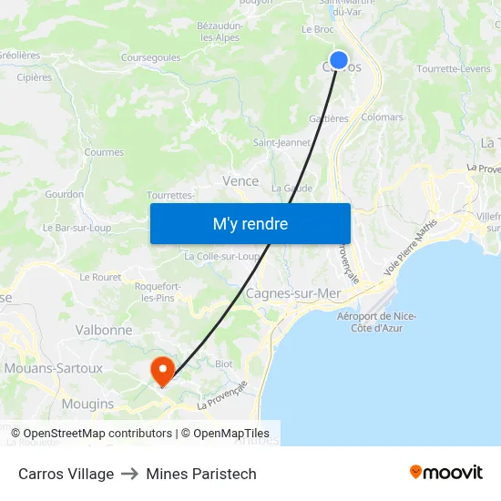 Carros Village to Mines Paristech map