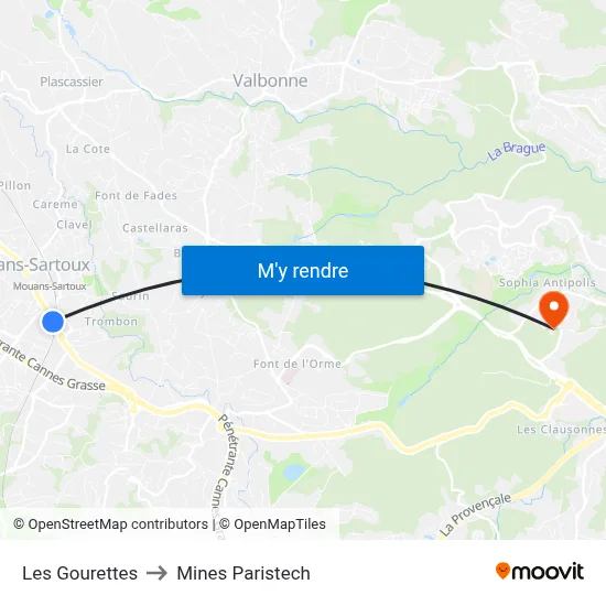 Les Gourettes to Mines Paristech map