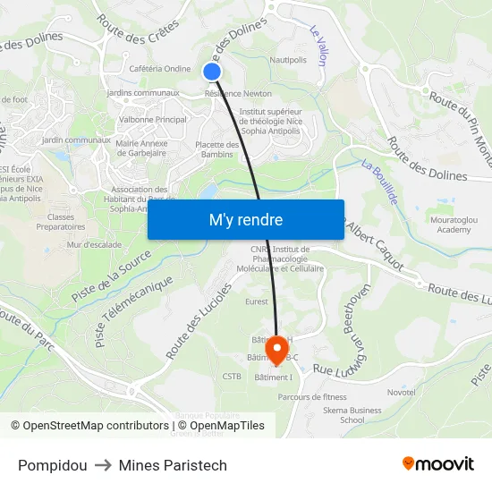 Pompidou to Mines Paristech map