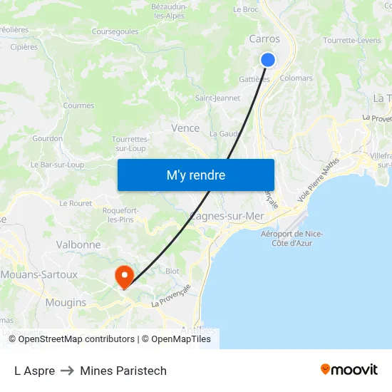 L Aspre to Mines Paristech map