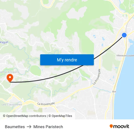 Baumettes to Mines Paristech map