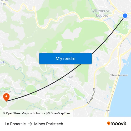 La Roseraie to Mines Paristech map