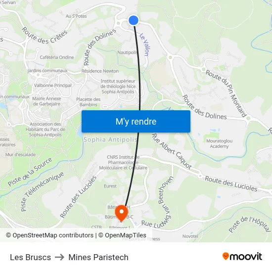 Les Bruscs to Mines Paristech map