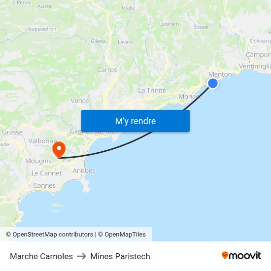 Marche Carnoles to Mines Paristech map