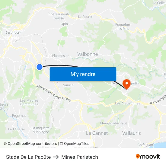 Stade De La Paoûte to Mines Paristech map