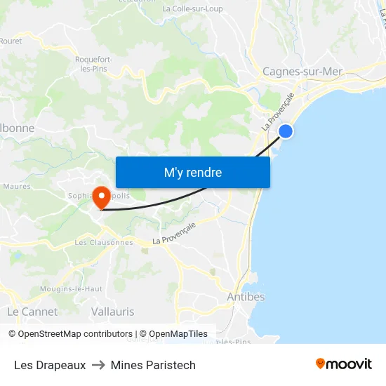 Les Drapeaux to Mines Paristech map