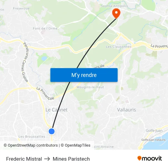 Frederic Mistral to Mines Paristech map