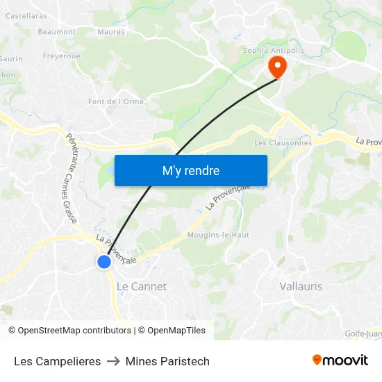 Les Campelieres to Mines Paristech map