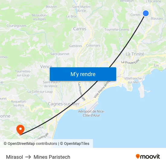 Mirasol to Mines Paristech map