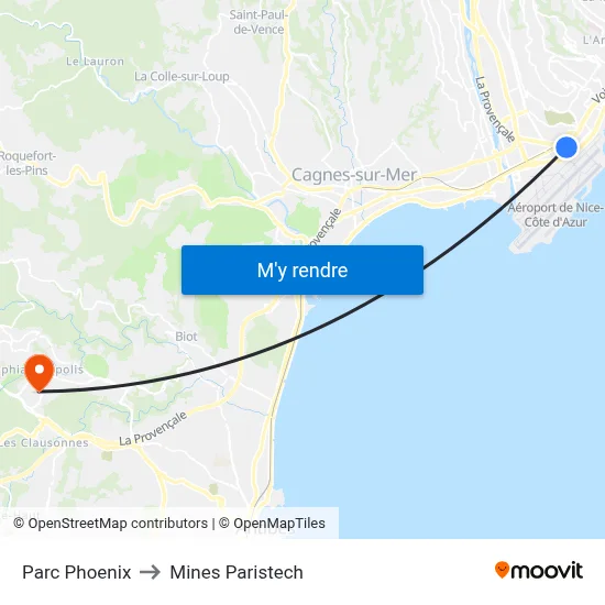 Parc Phoenix to Mines Paristech map