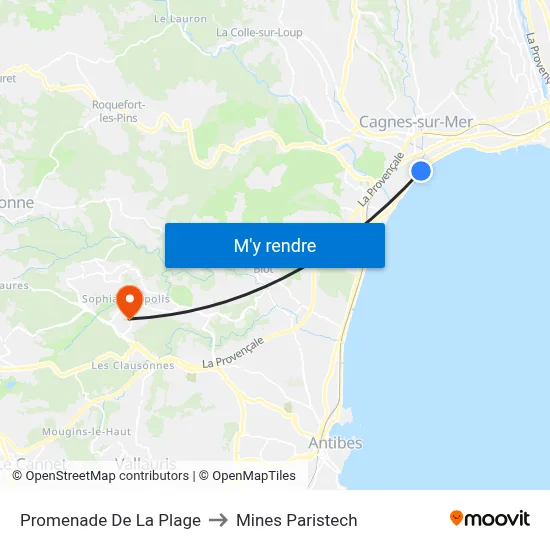 Promenade De La Plage to Mines Paristech map